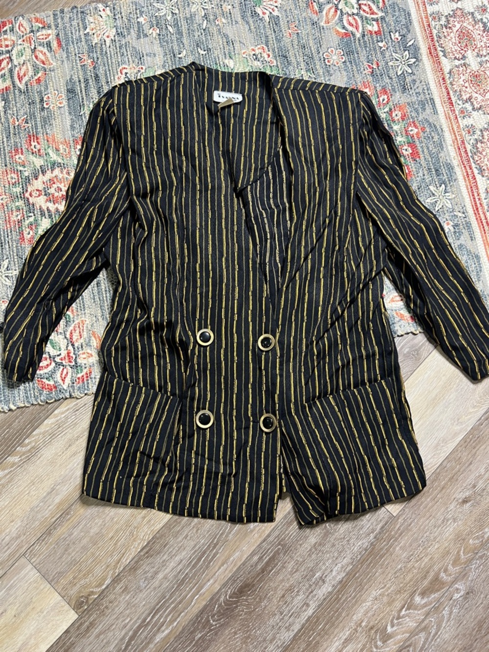 Evanna petites Striped Black & Gold Double-Breasted Blazer Jacket